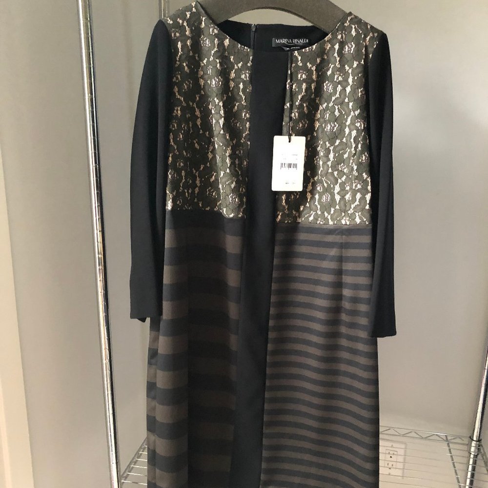 MARINA RINALDI long sleeve mixed pattern dress NWT